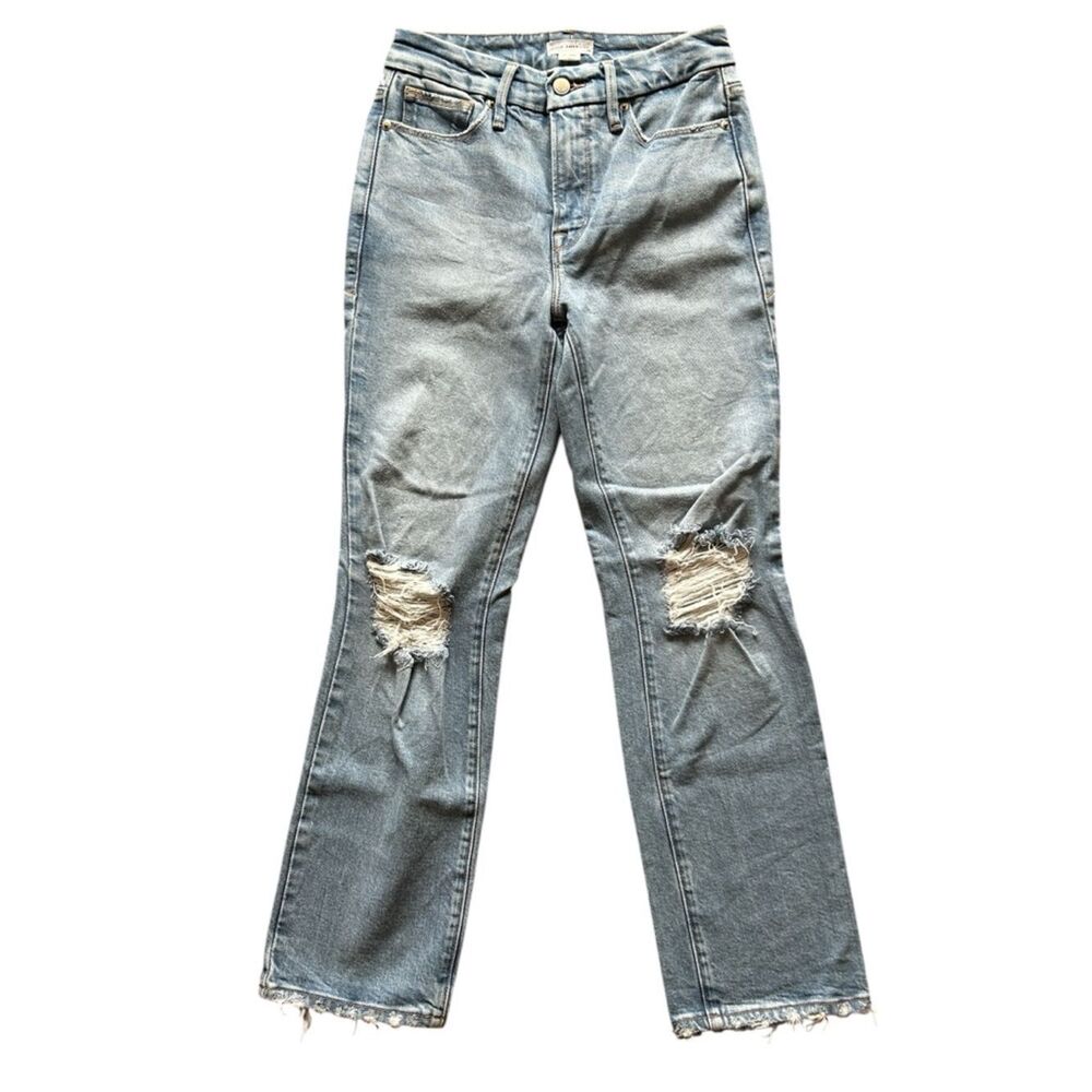 Good American Light Blue Good Legs Straight Ripped Jeans